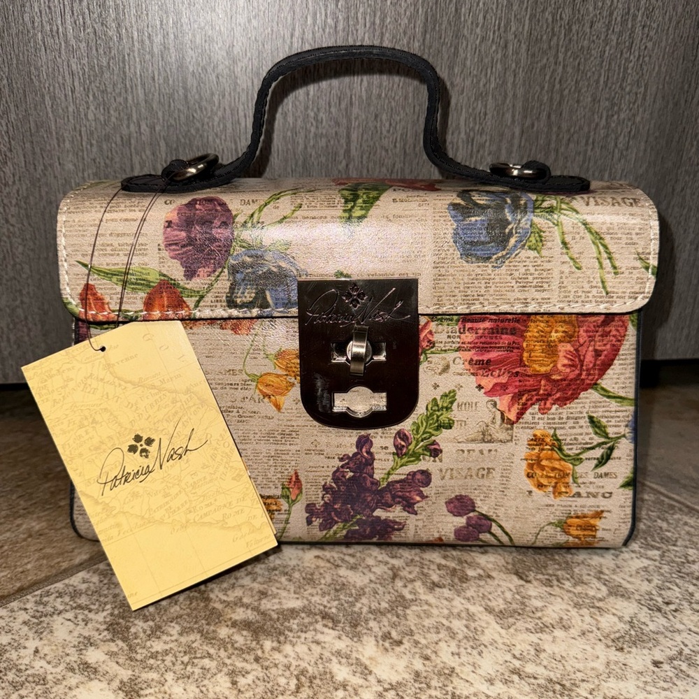 Patricia Nash Cream and Red Floral Satchel/Crossbody Duo w/ Gold Clasp